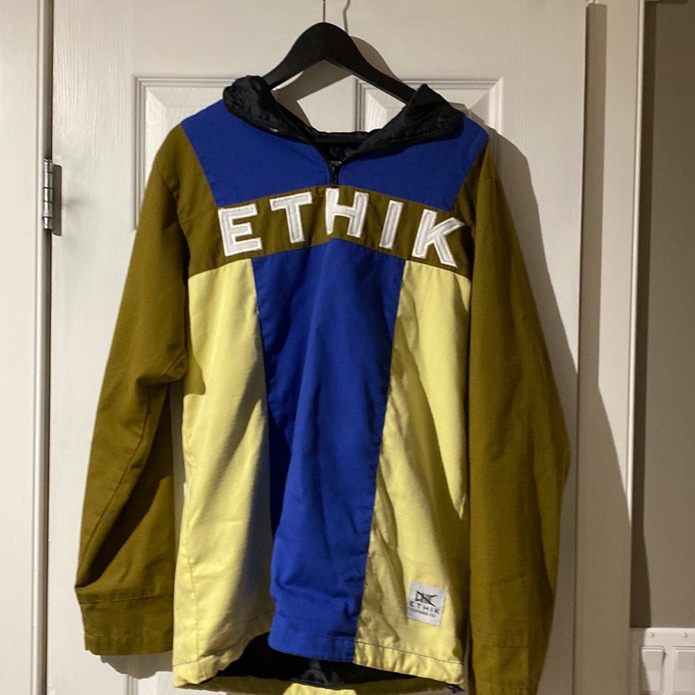 Ethik Retro pull over jacket, Blue and brown, great condition worn once